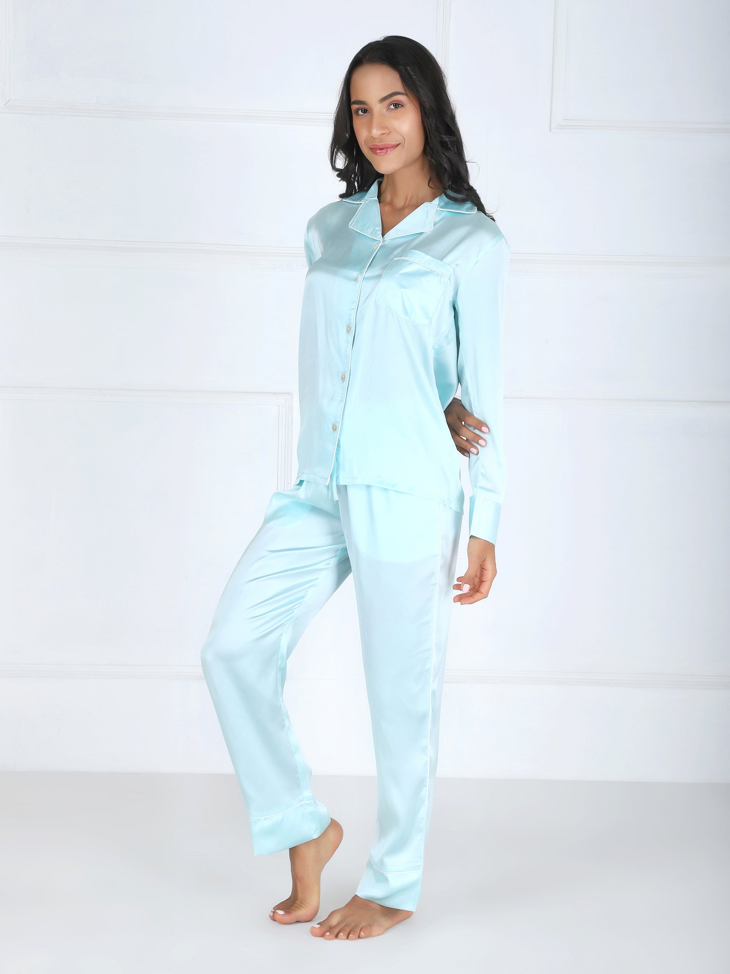Personalized Premium Satin PJ Set in Sea Green