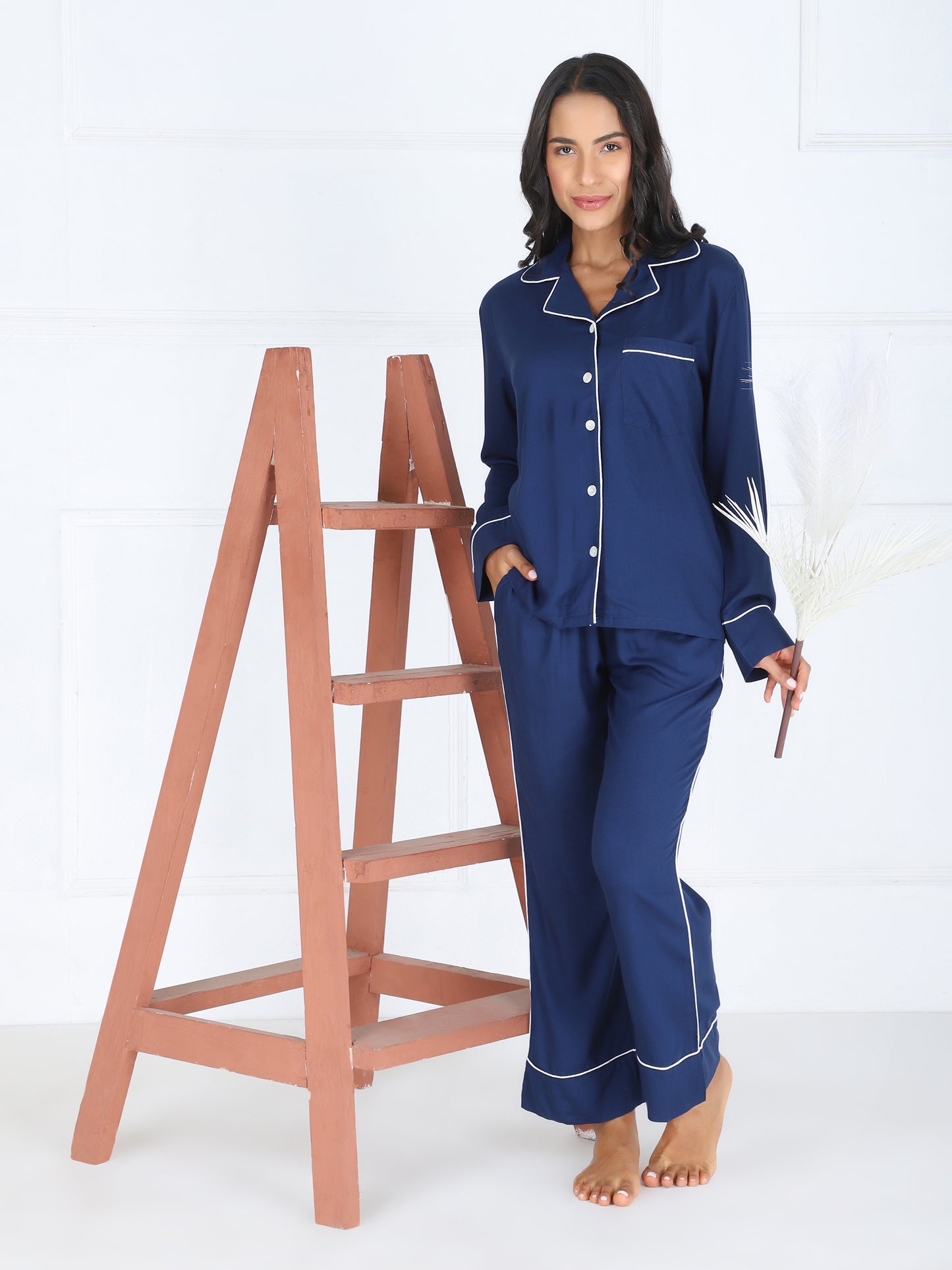 Personalized Super-soft Blue Button Down Pajama Set