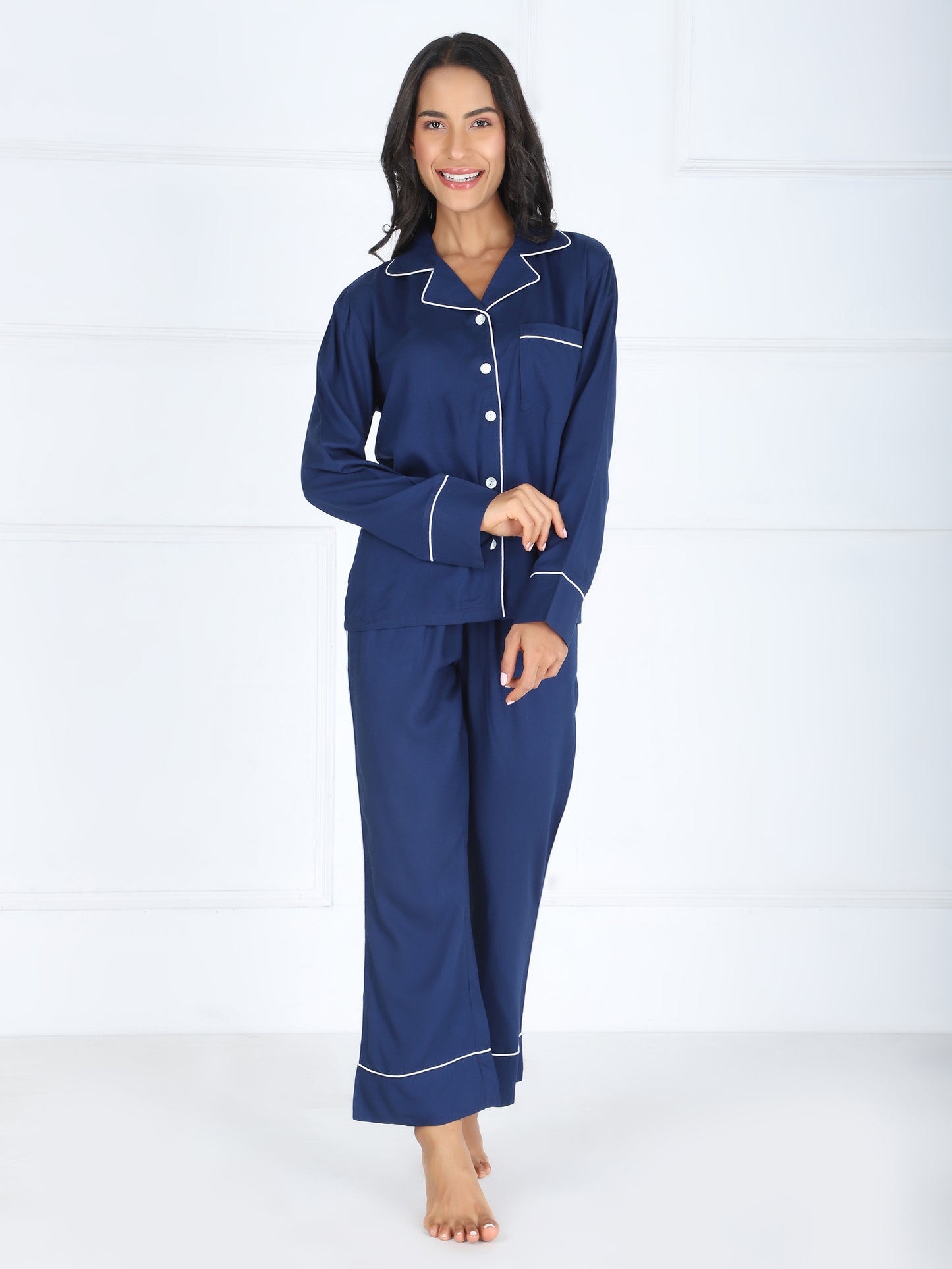 Personalized Super-soft Blue Button Down Pajama Set