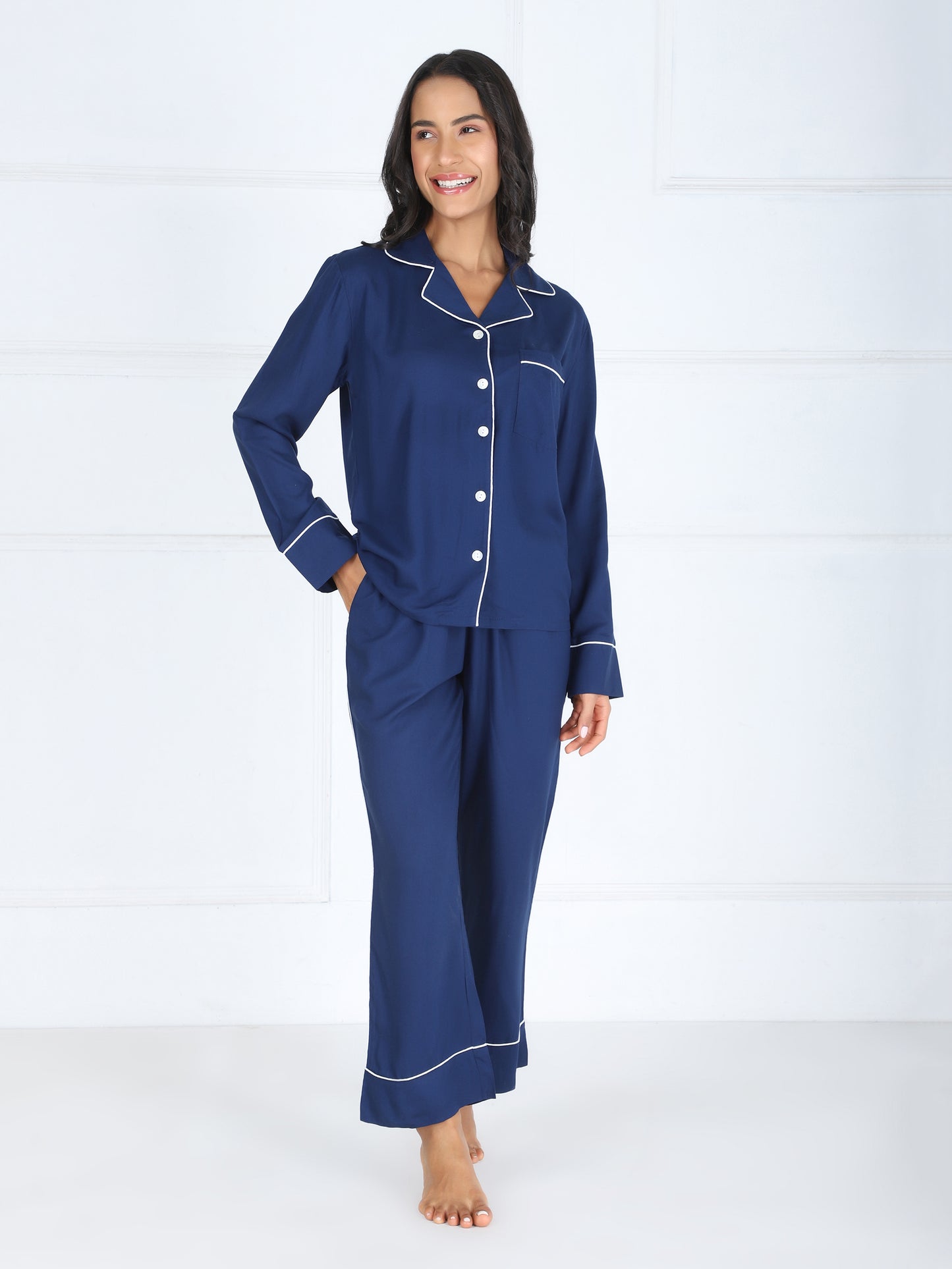 Personalized Super-soft Blue Button Down Pajama Set