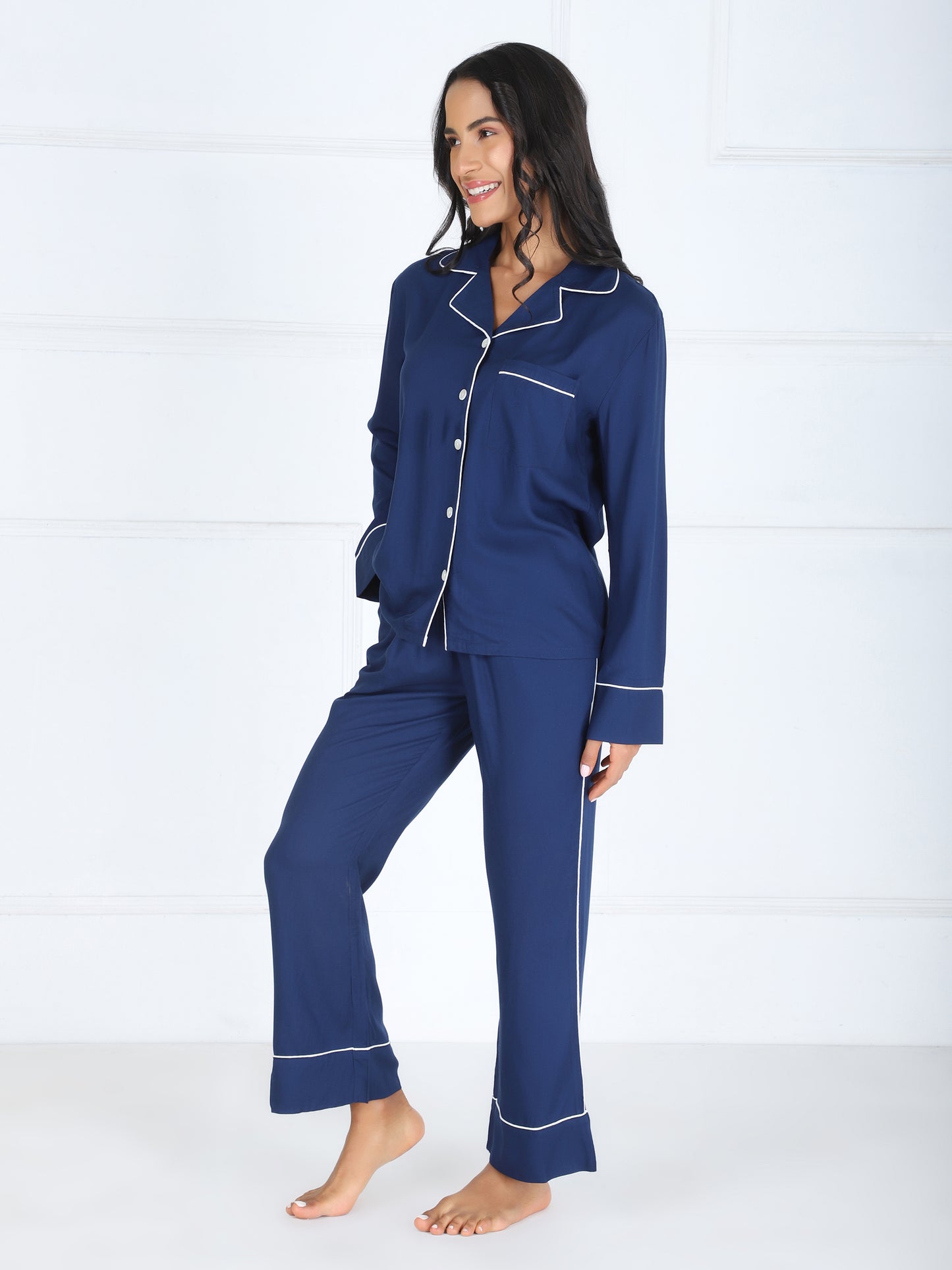 Personalized Super-soft Blue Button Down Pajama Set