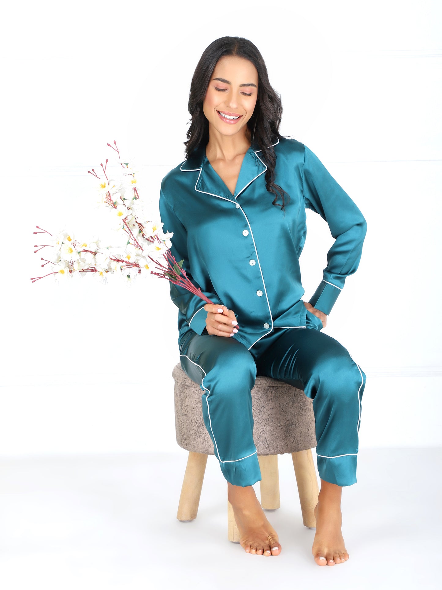 Personalized Premium Satin PJ Set in Teal