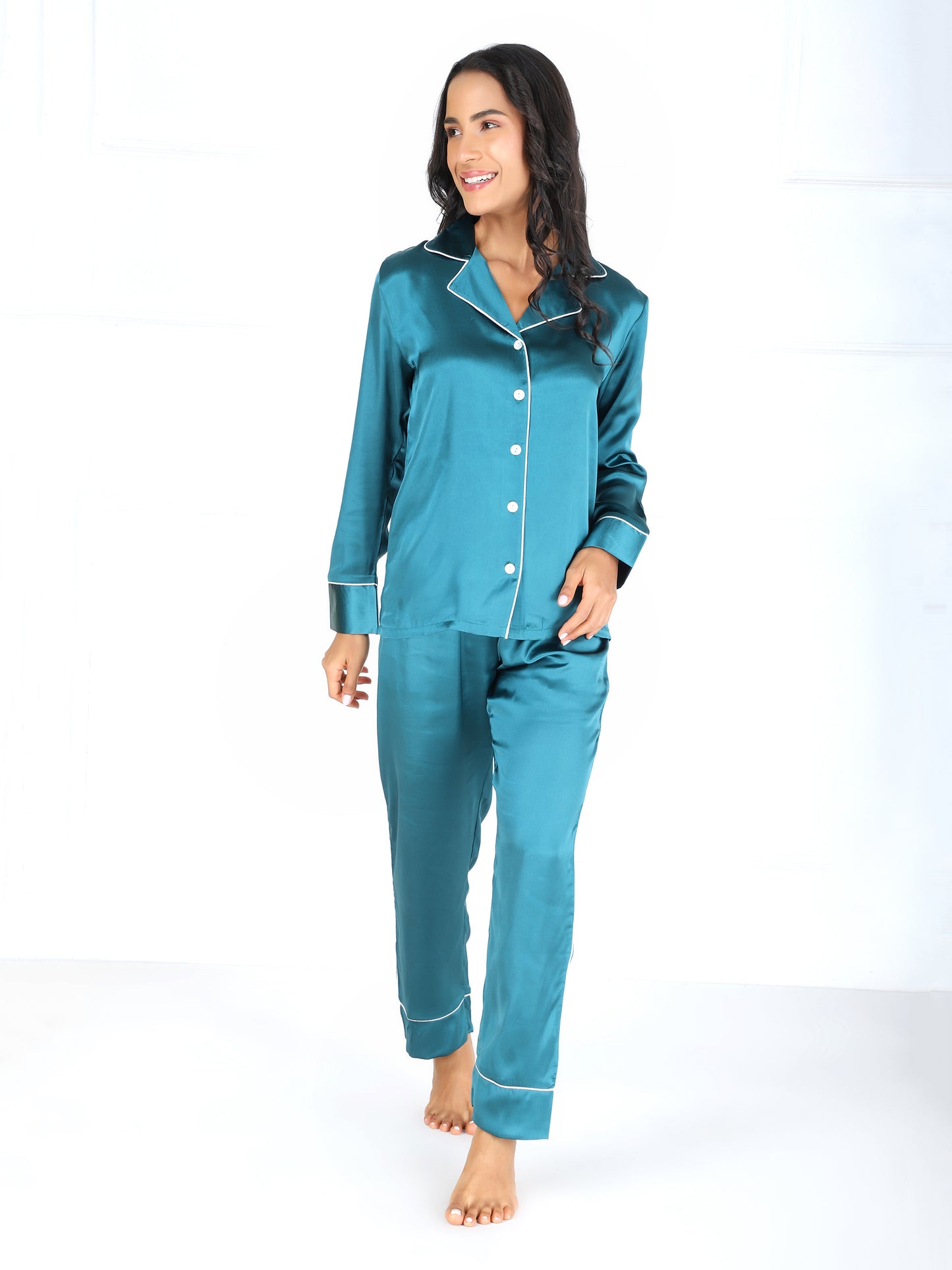 Premium Satin PJ Set in Teal