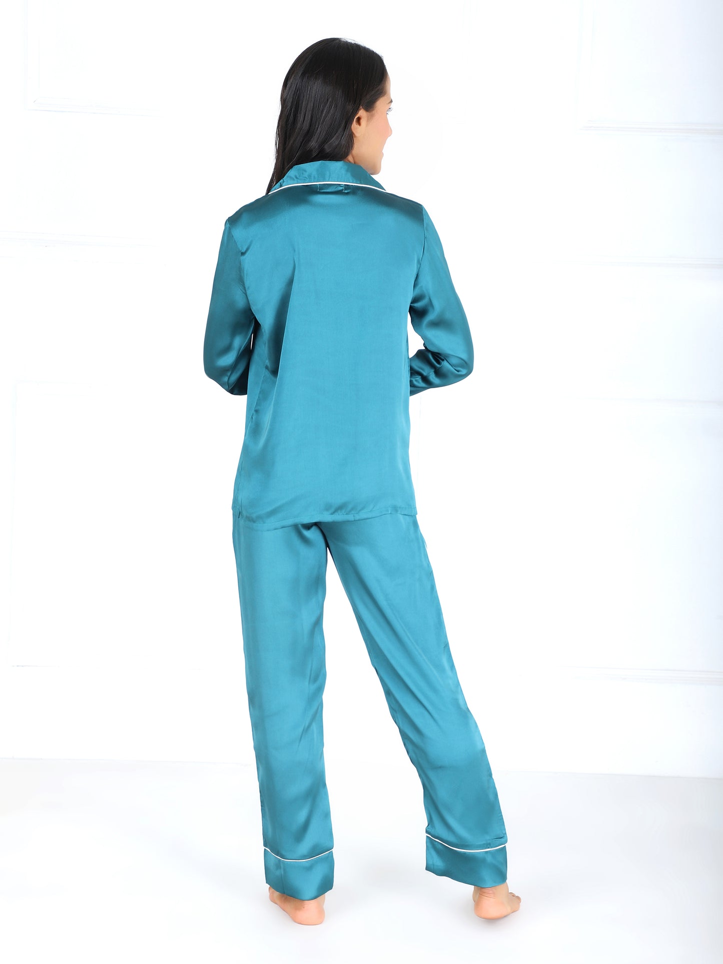 Premium Satin PJ Set in Teal