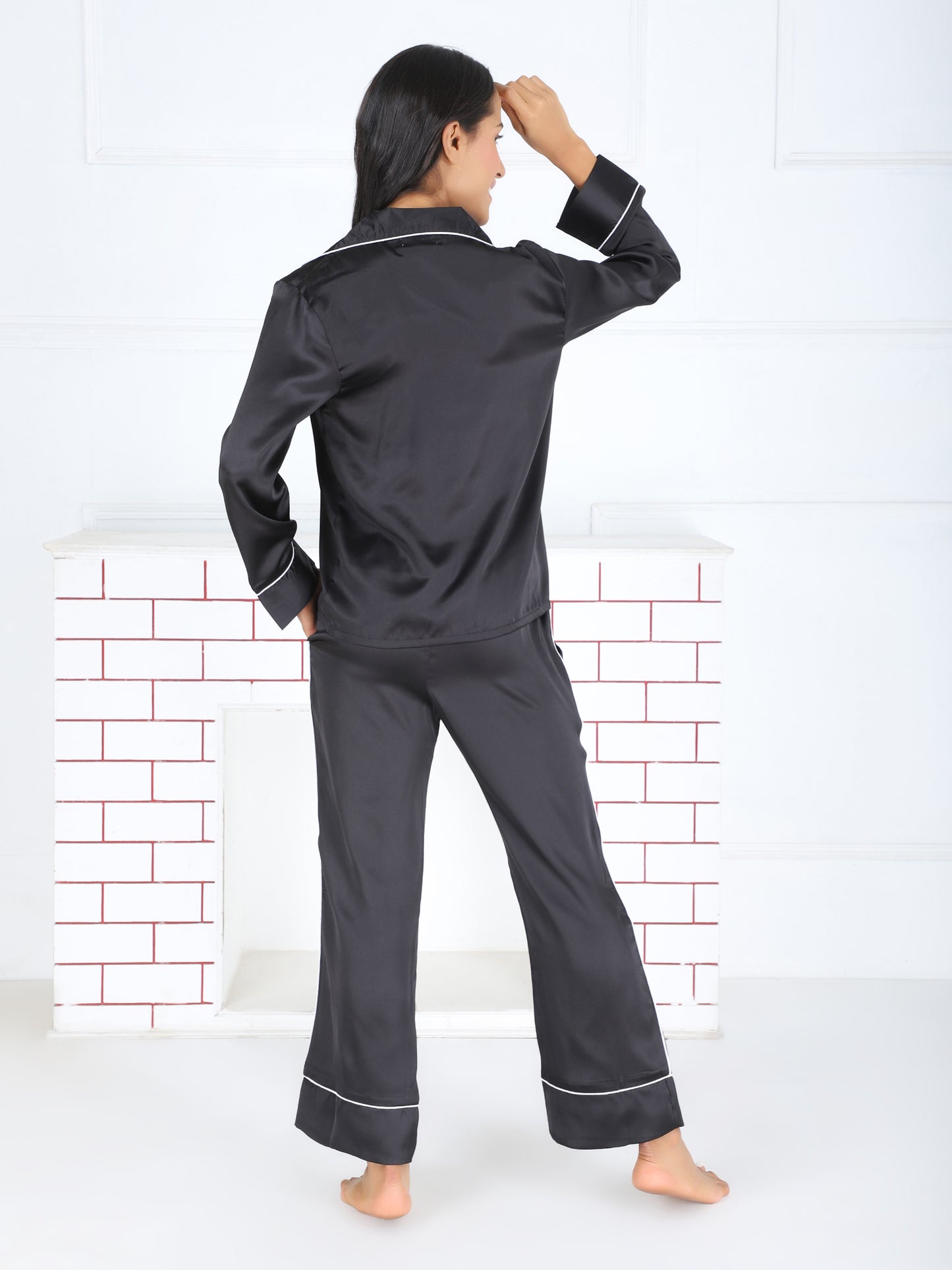 Premium Satin PJ Set in Black