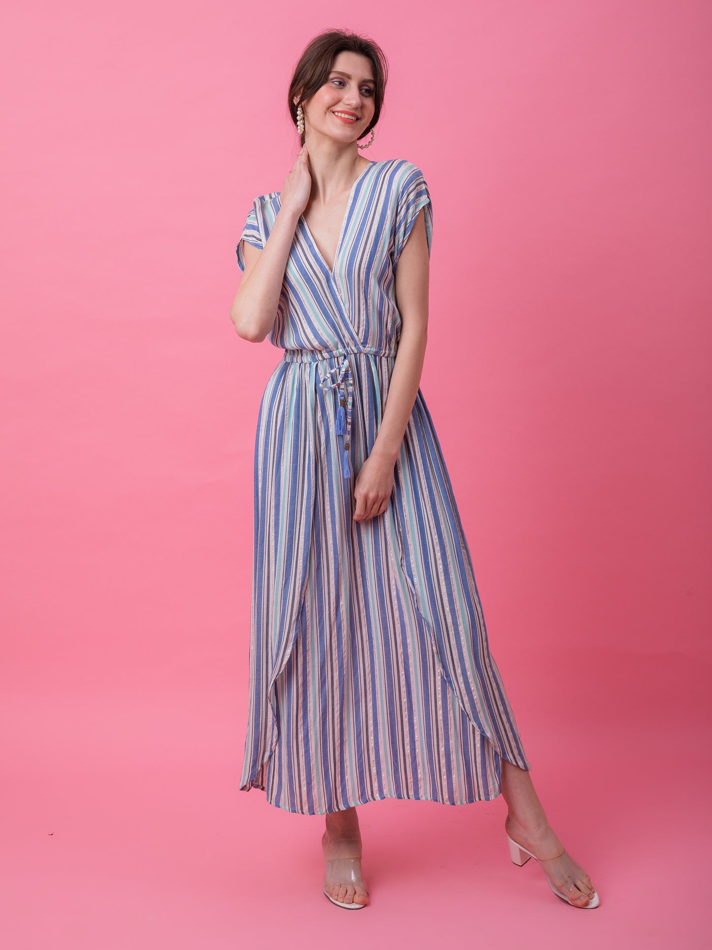 Multi Blue Stripe kaftan Dress