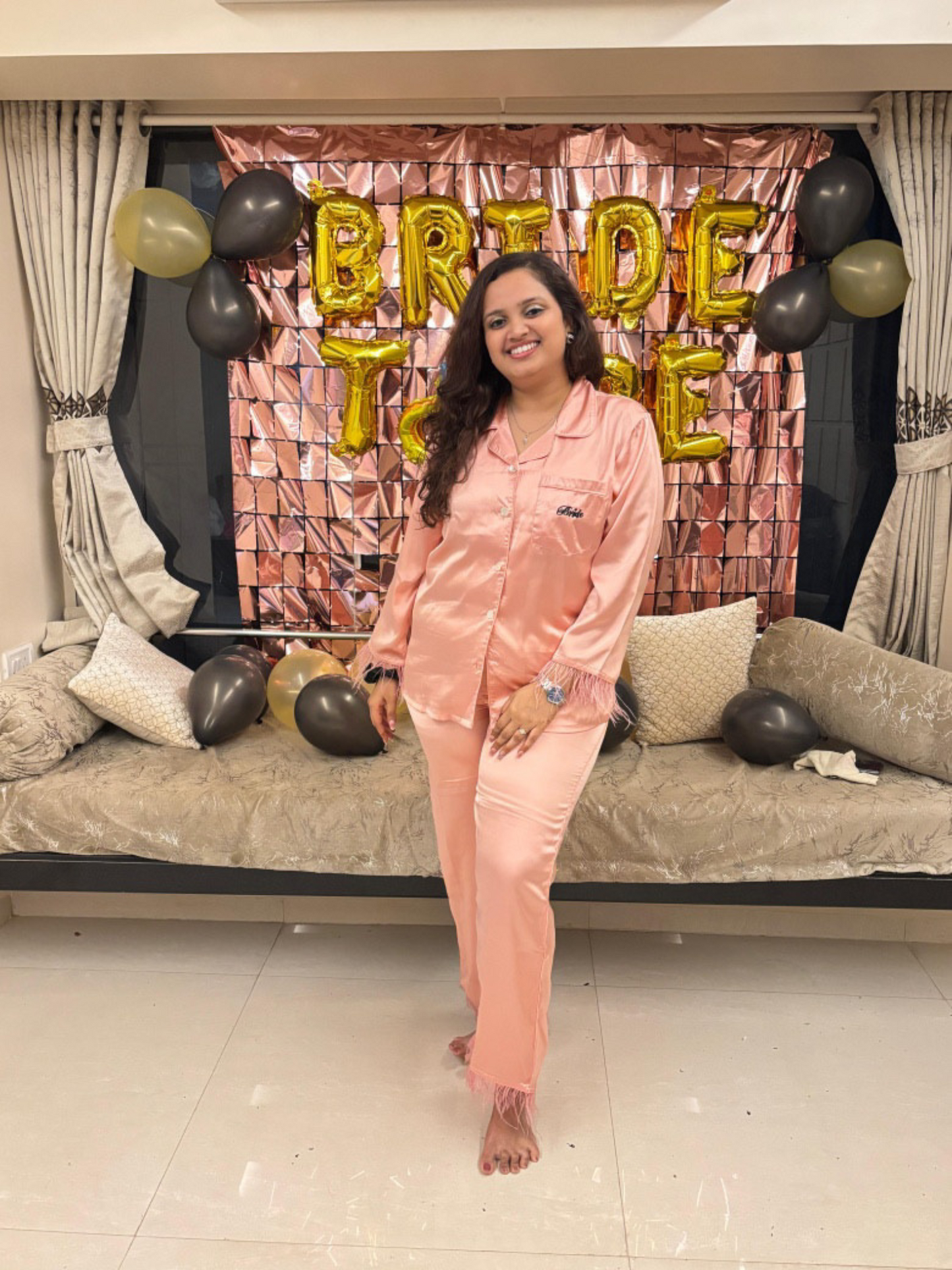Pink Personalized Name & Bride Feather Set