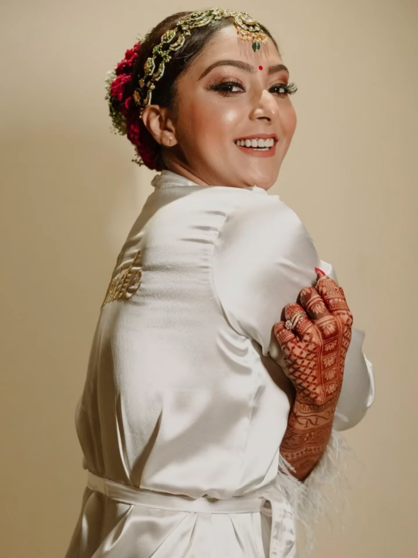White ostrich feather Bridal Robe