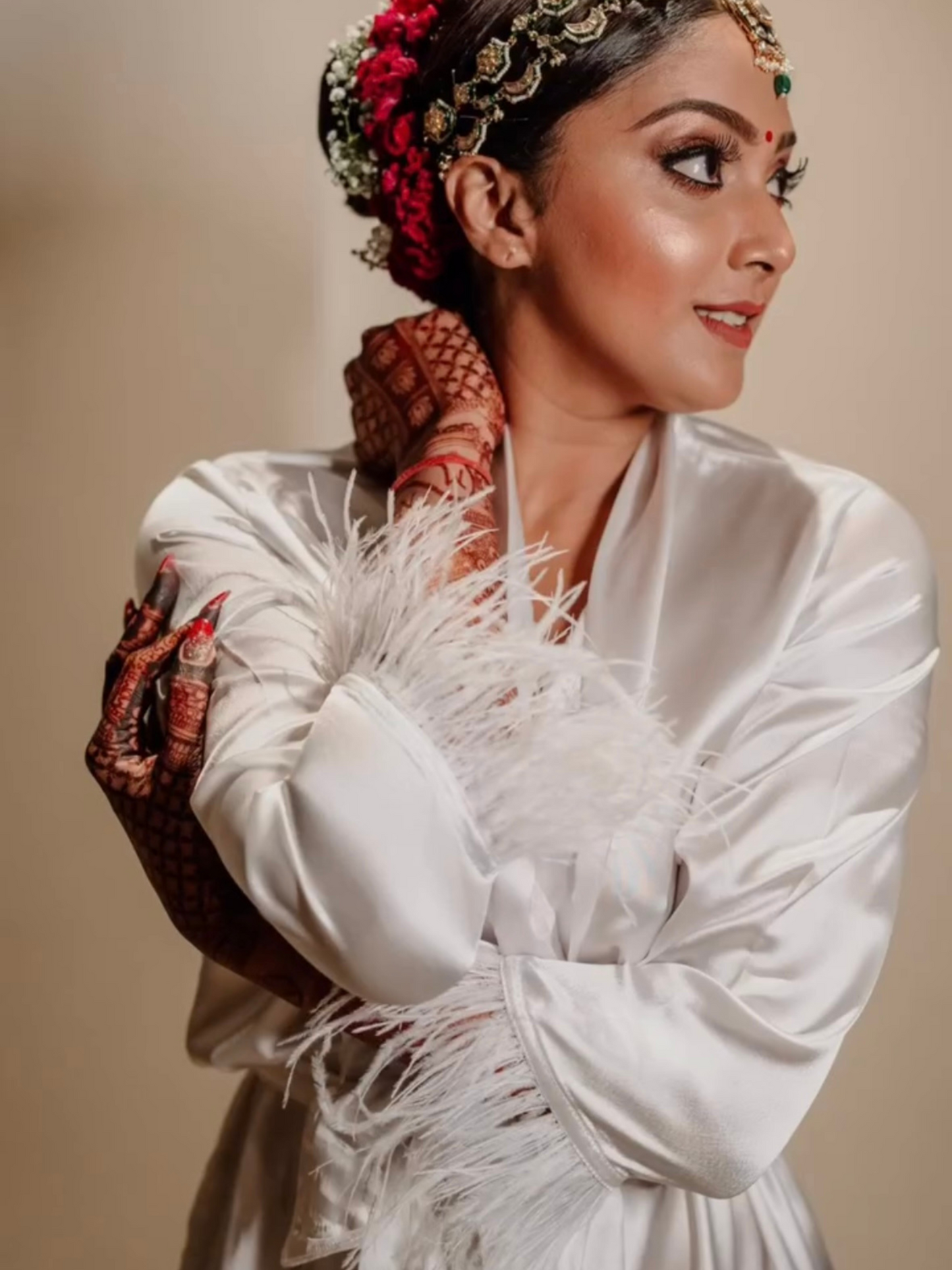 White ostrich feather Bridal Robe