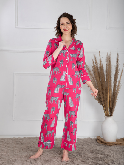 Cotton Hot Pink Leopard Set