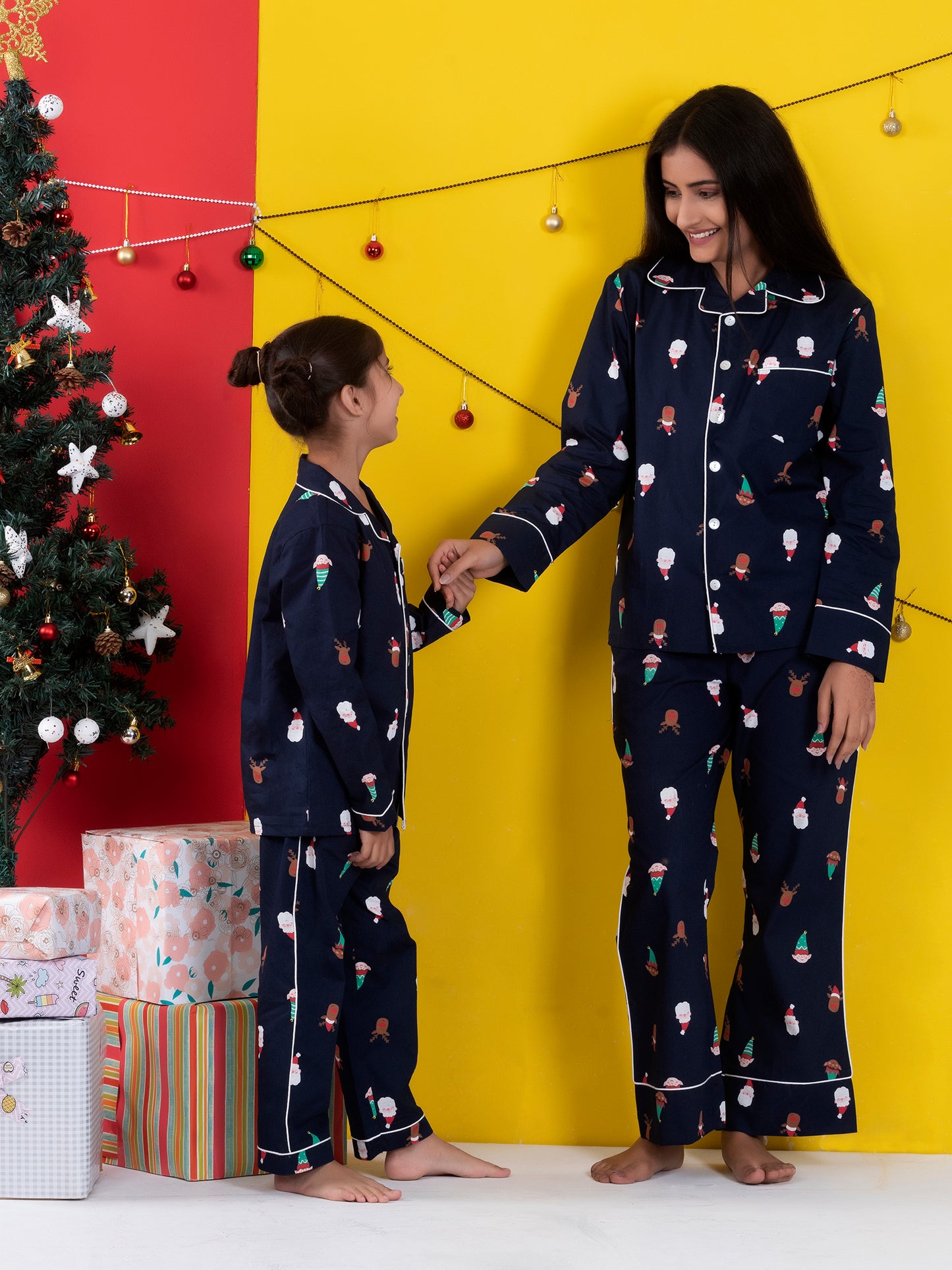 Navy Santa Reindeer Combo Set (Adult & Kids)