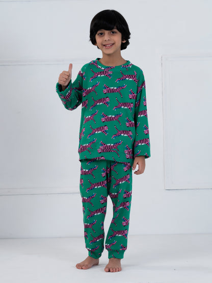 Green Tiger Print Kids Set