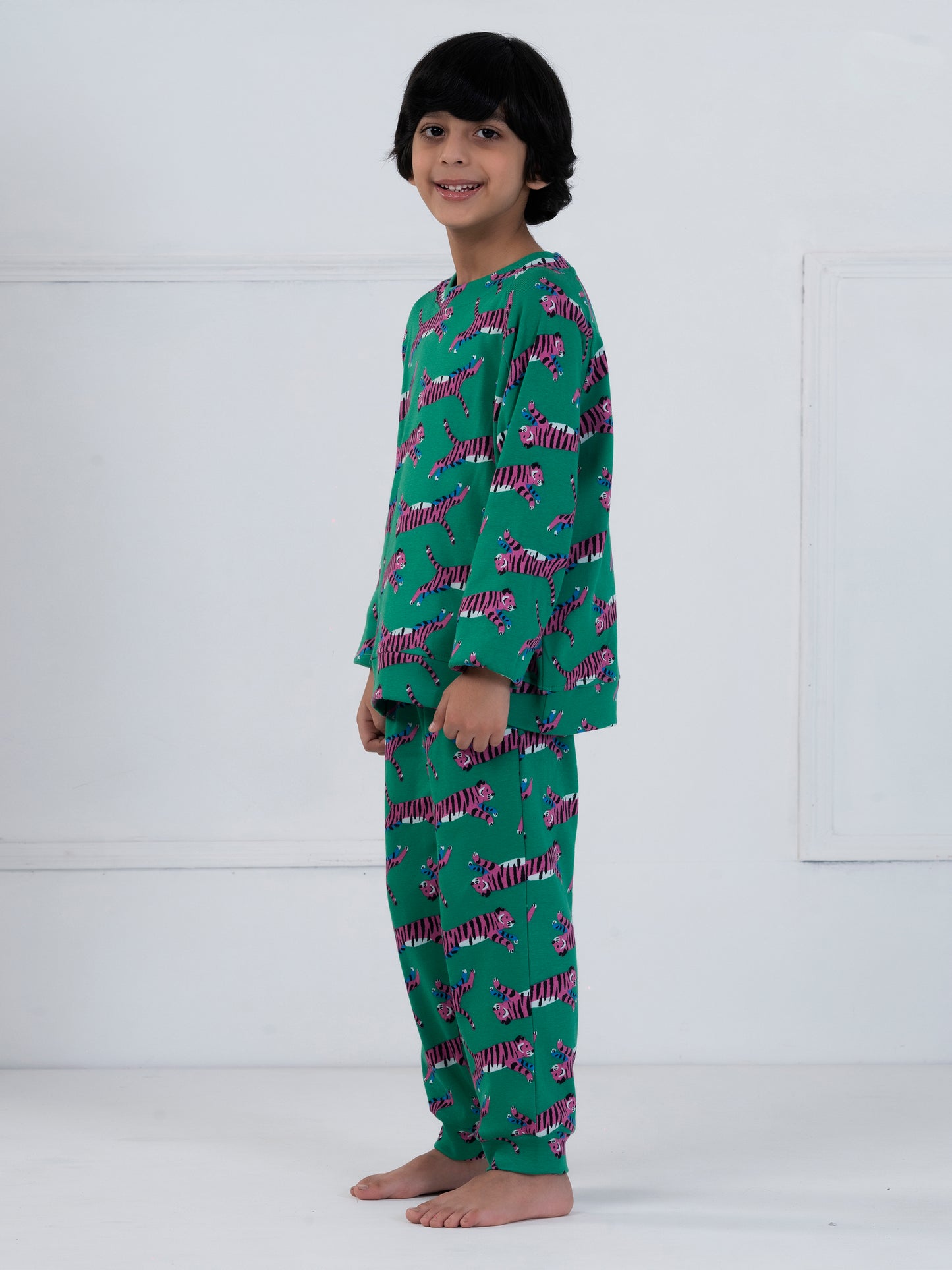 Green Tiger Print Kids Set