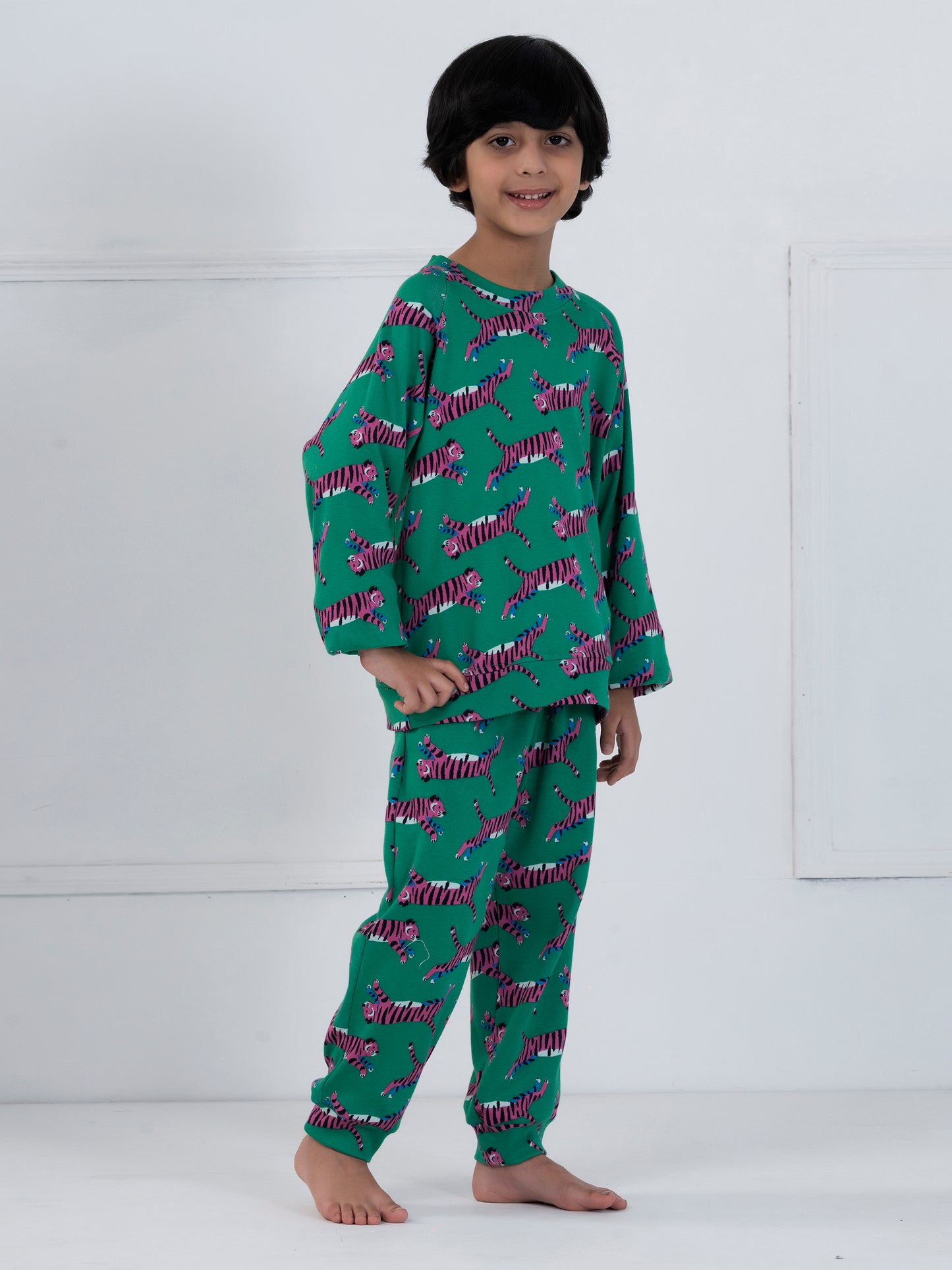 Green Tiger Print Kids Set