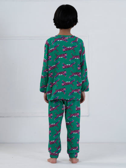 Green Tiger Print Kids Set