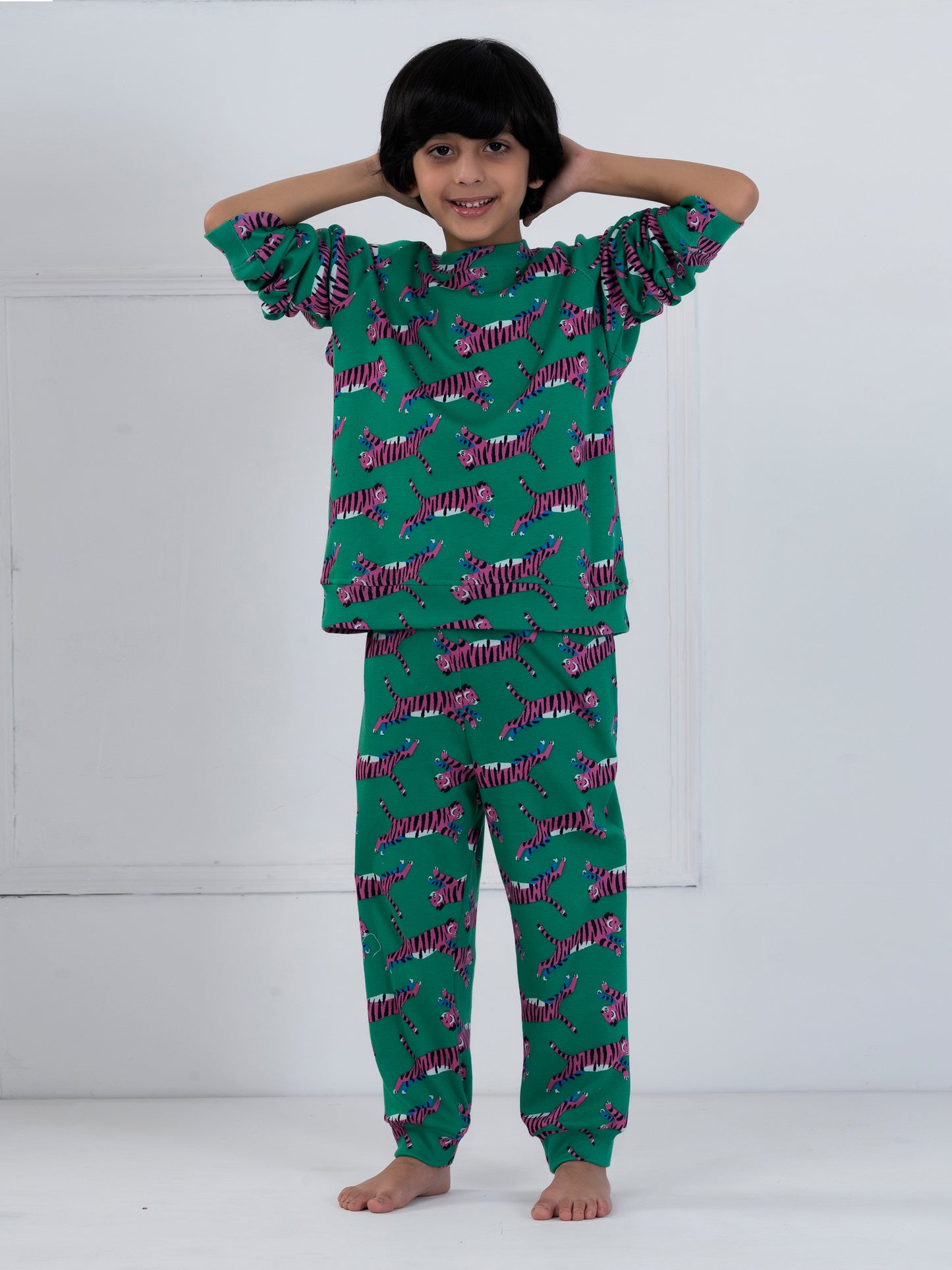 Green Tiger Print Kids Set