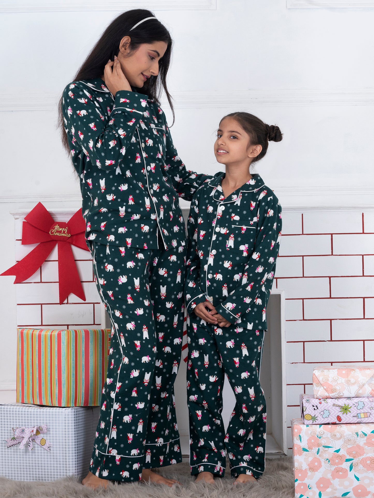 Dark Green Christmas Combo Set (Adult & Kids)