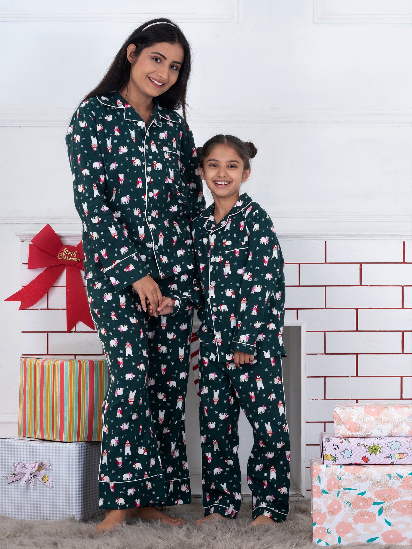 Dark Green Christmas Combo Set (Adult & Kids)