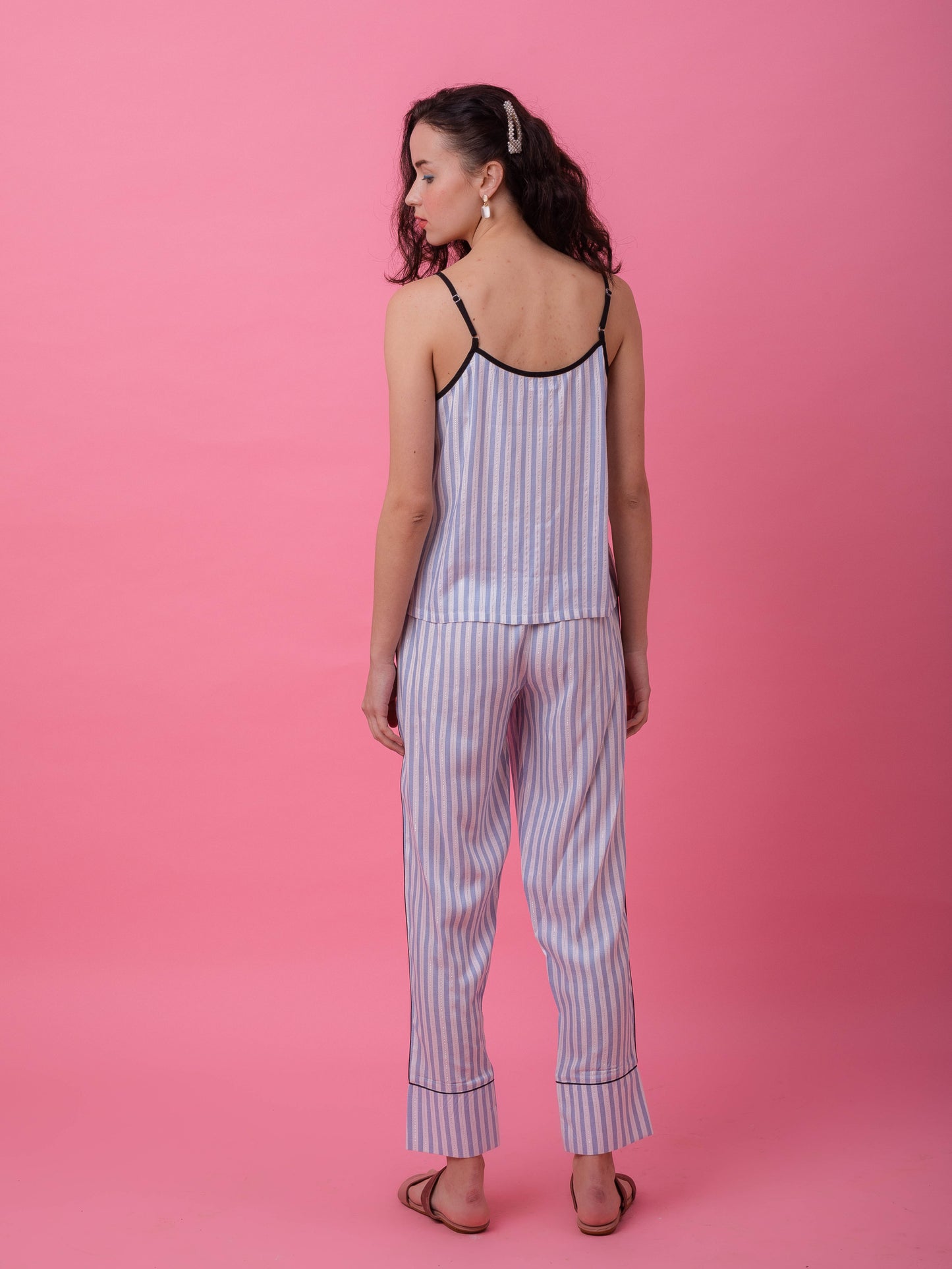 Blue Lurex Camisole Stripe Set