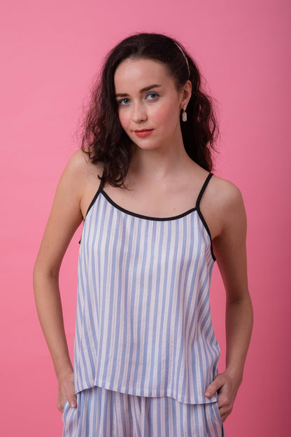 Blue Lurex Camisole Stripe Set