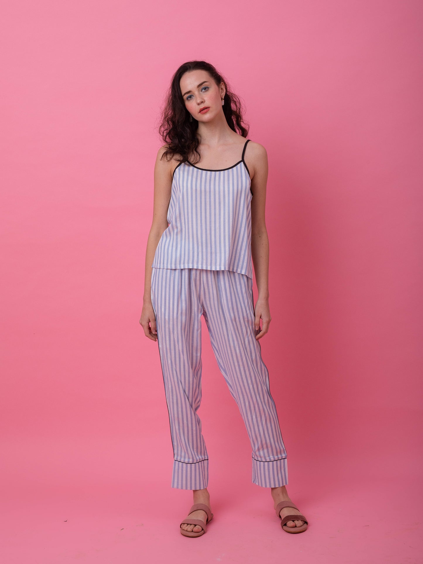 Blue Lurex Camisole Stripe Set