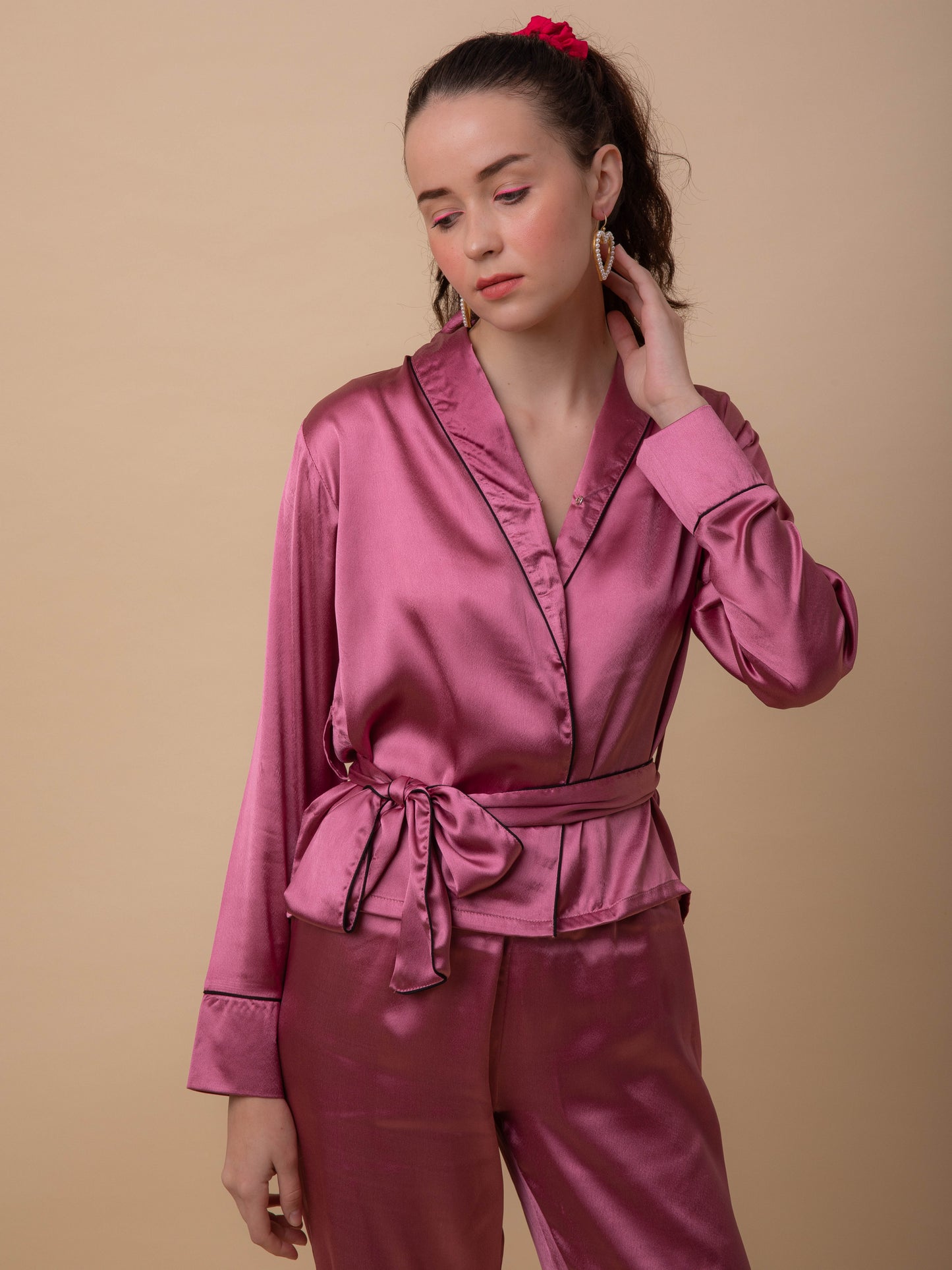 Coco Dusky Pink Satin Robe Set