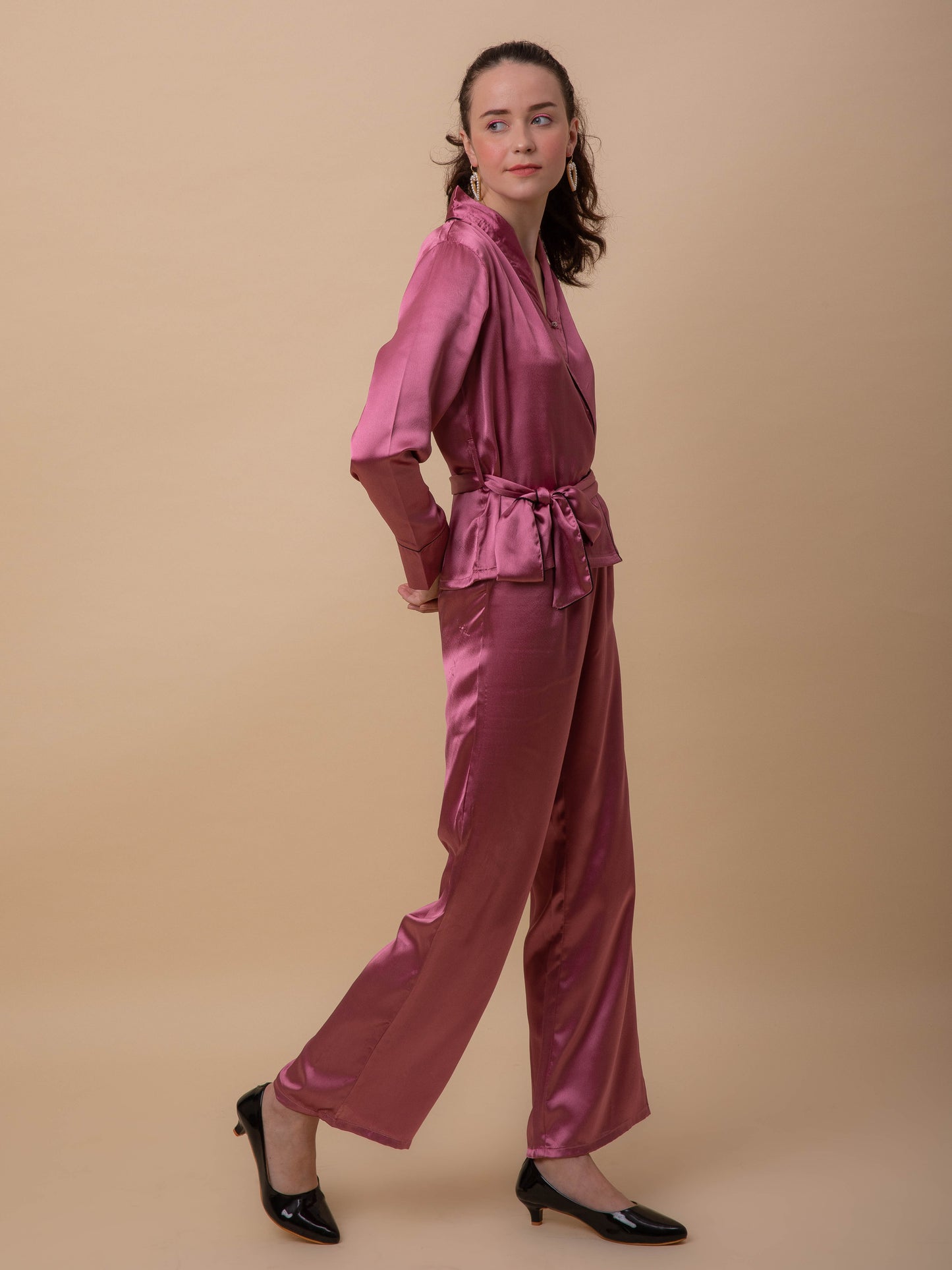 Coco Dusky Pink Satin Robe Set