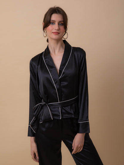 Coco jet Black Satin Robe Set