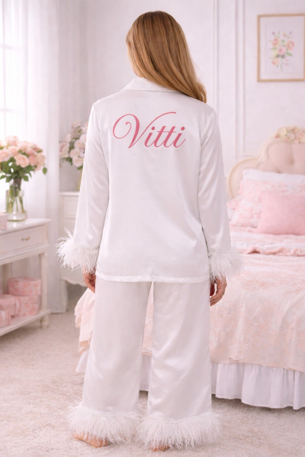 White ostrich Feather Personalised Set