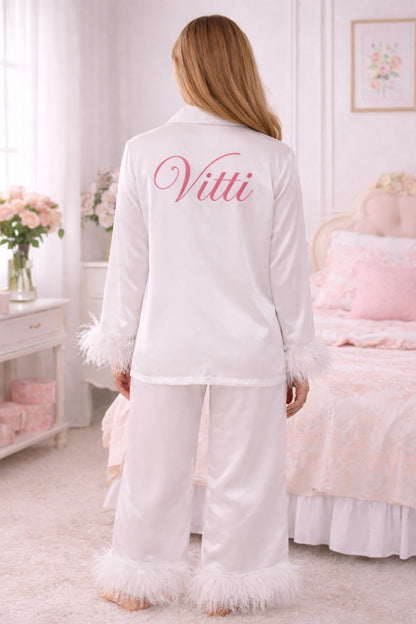 White ostrich Feather Personalised Set