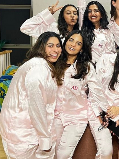 Luxe satin baby pink PJ set with initials