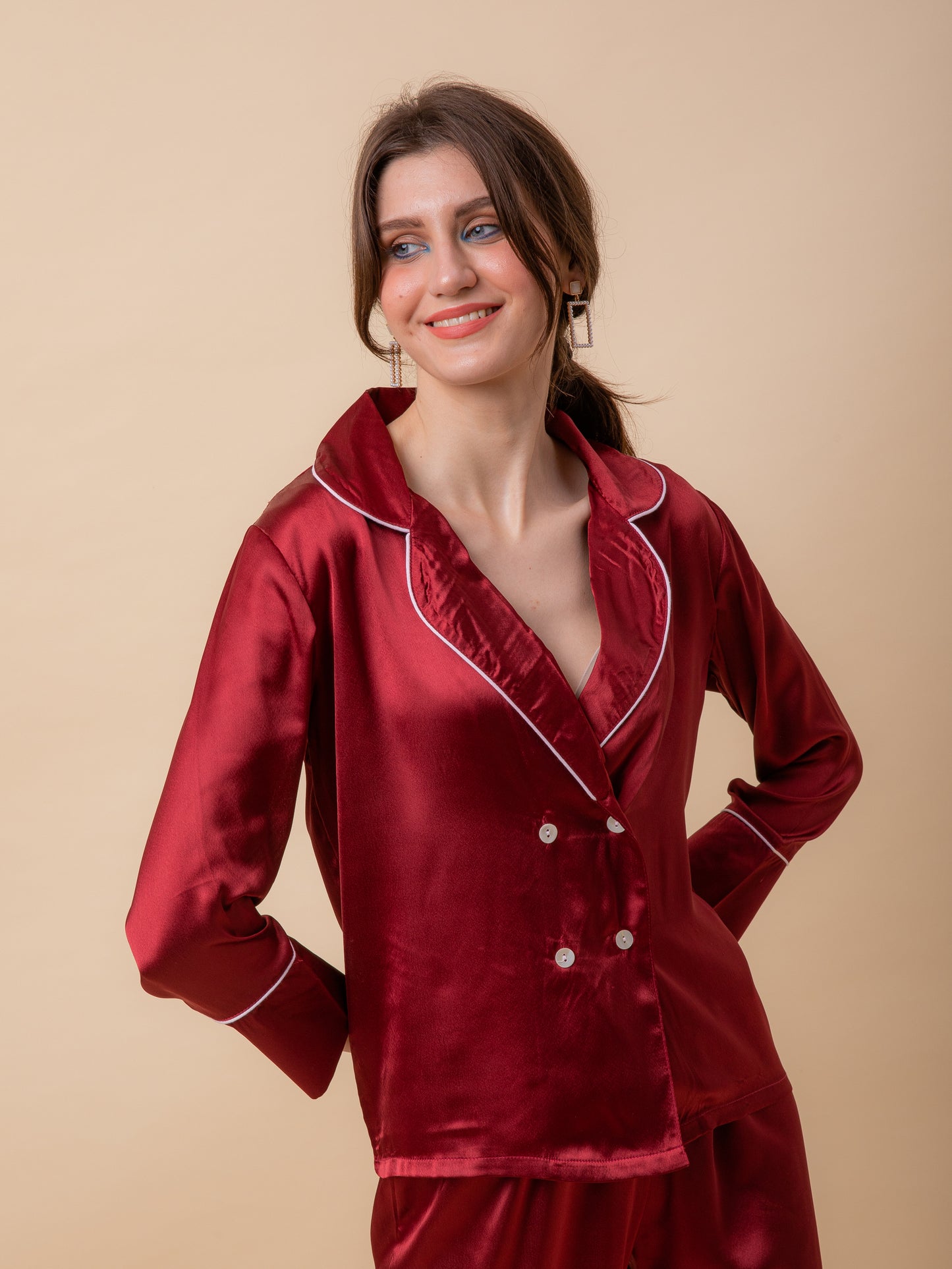 Luxe Satin Tux Set in Wine