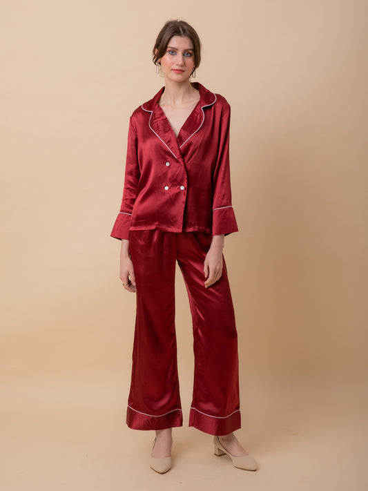 Luxe Satin Tux Set in Wine