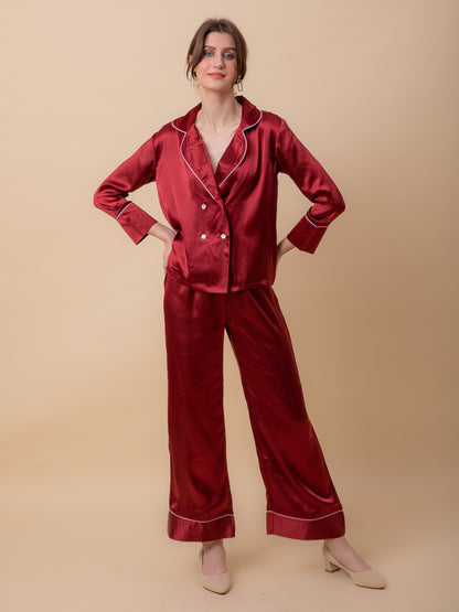 Luxe Satin Tux Set in Wine