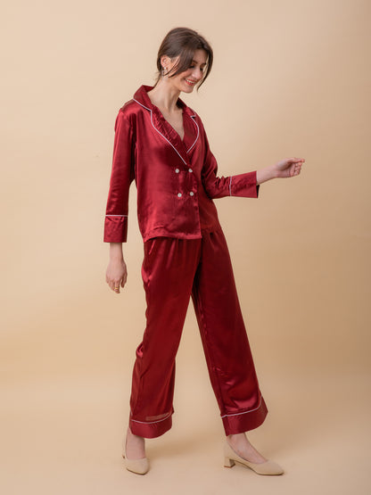 Luxe Satin Tux Set in Wine