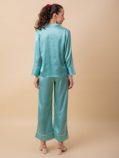 Luxe Satin Tux Set in Sea Green