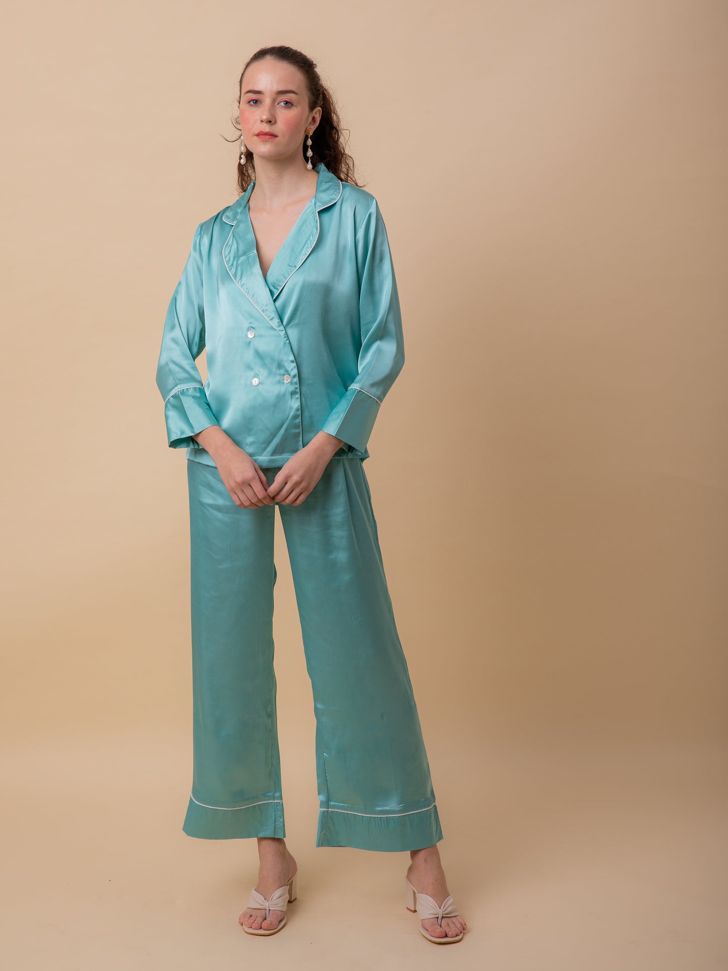 Luxe Satin Tux Set in Sea Green