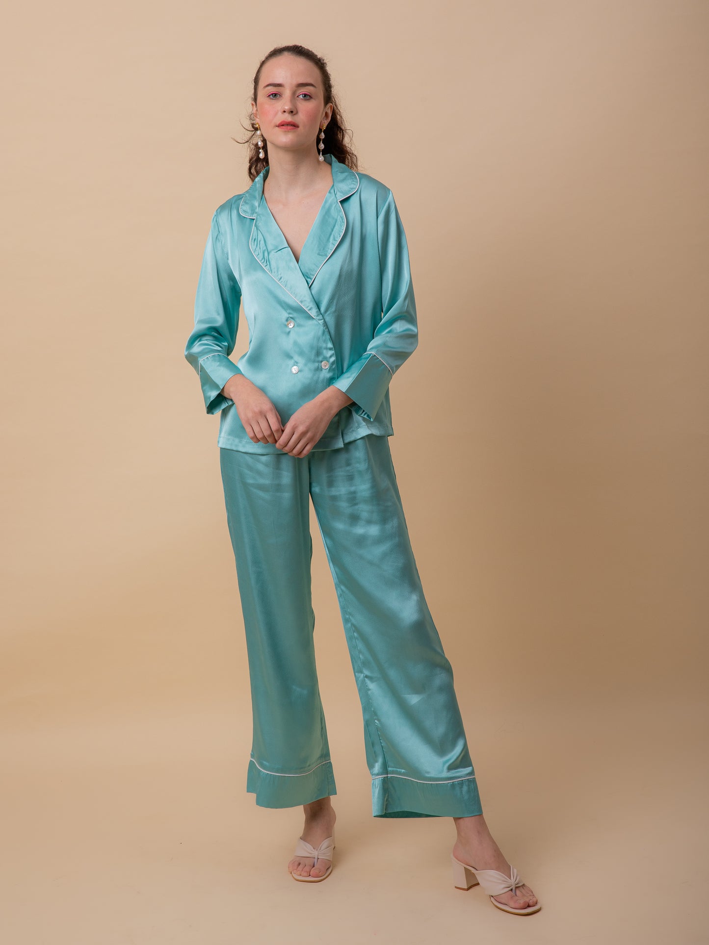 Luxe Satin Tux Set in Sea Green