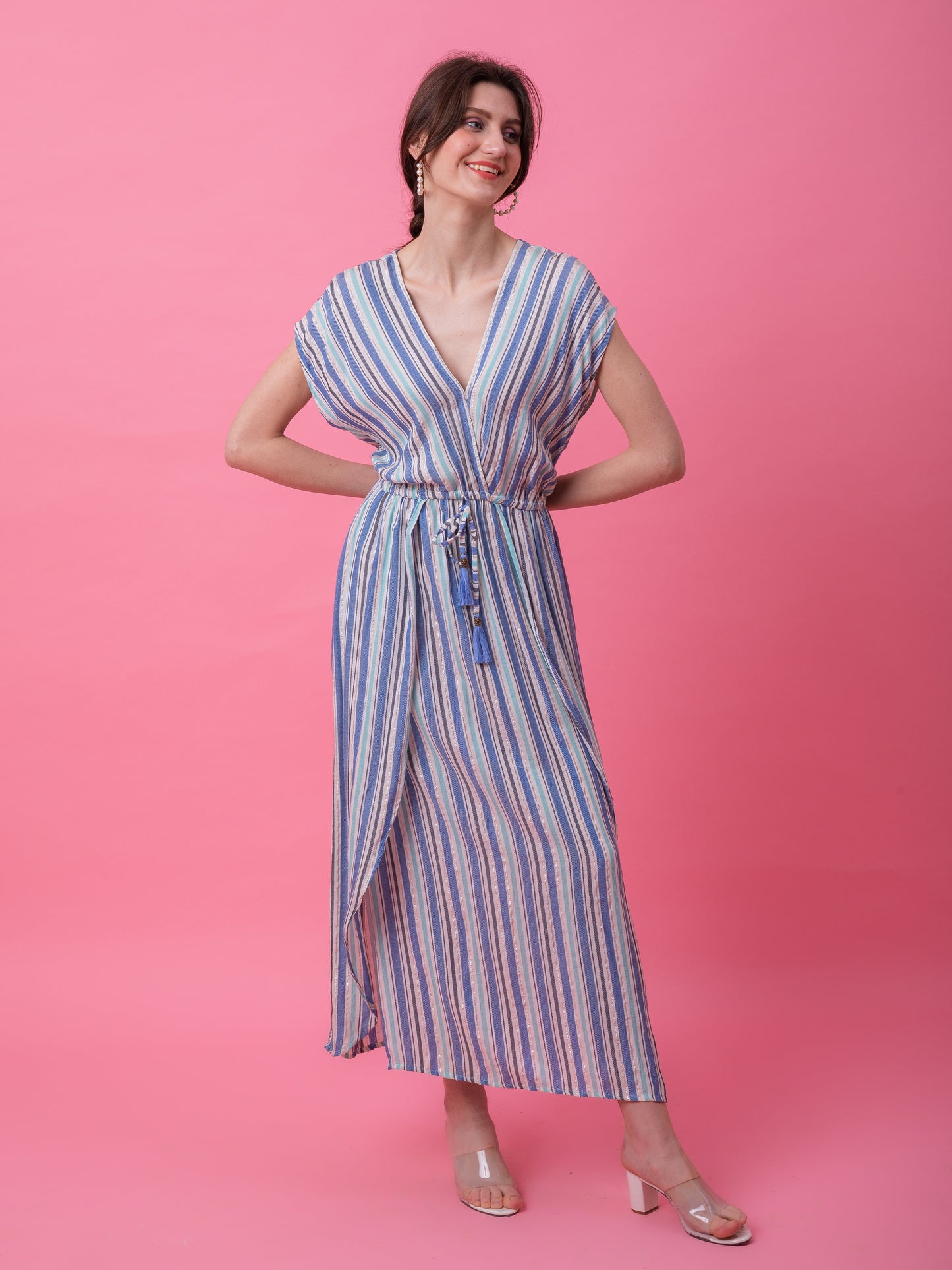 Multi Blue Stripe kaftan Dress