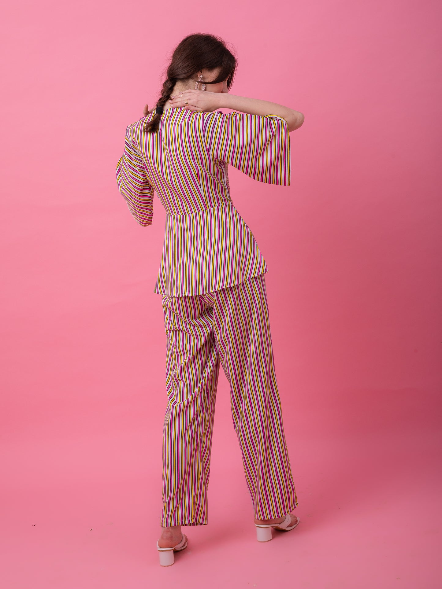 Multicolor Yellow Pink Peplum Stripe Set